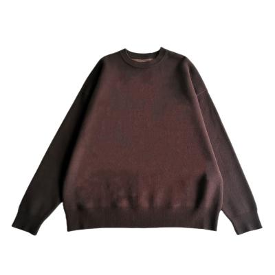 China Anti-wrinkle Mens High Quality Plain Brown Hoodies Street Pullover Sweater Essential Thick Loose Sweater Men for sale