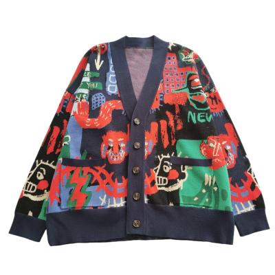 China Custom Anti-Wrinkle Mens Design Streetwear Colorful Sweater Cardigan Knit Sweater For Men for sale