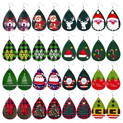 China European and American actions of Aliexpress green theme of fashionable Santa Claus Christmas snow tree earrings leather earrings for sale