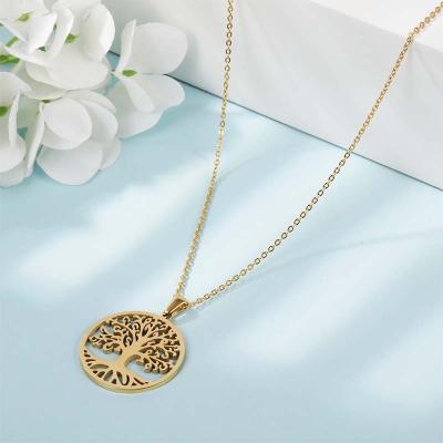 China High quality BINSHUO Europe and the United States fear-led capital gold plated stainless steel necklace tree of wisdom pendant necklaces for women for sale