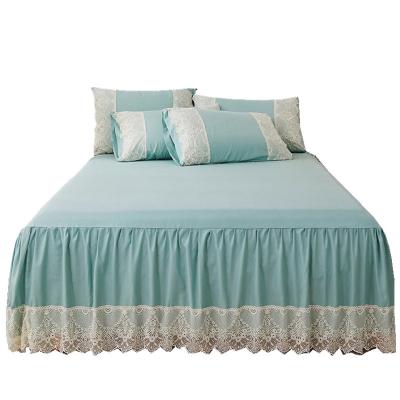 China Modern European Satin Lace Ruffle Solid Color Sheet Bedding Set Single King Size for sale