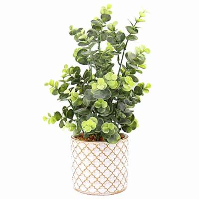 China Silver Leaf Desktop Art Faux Leaf Plant Decor Home Decor Mini Artificial Desktop Plant Potted Bonsai With Cement Potting for sale