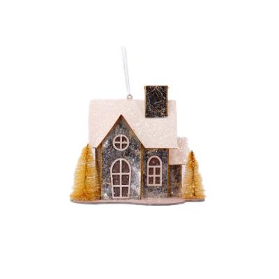 China Glass Light Village House Christmas Church Vintage Ornament Newcomer Farmhouse Christmas Tree Party Hanging Decoration for sale