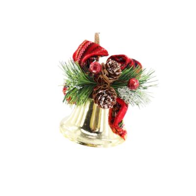 China Popular Christmas Gift Lit Gold Metal Bells Christmas Jingle Bells With Pine Cone Berry Ornament For Christmas Holiday Craft Decorations for sale