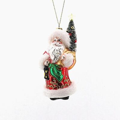 China Lovely Glitter Santa Carrying A Christmas Party Decoration Merry Christmas Gift Twinkle Tree House Glass Room Decor for sale