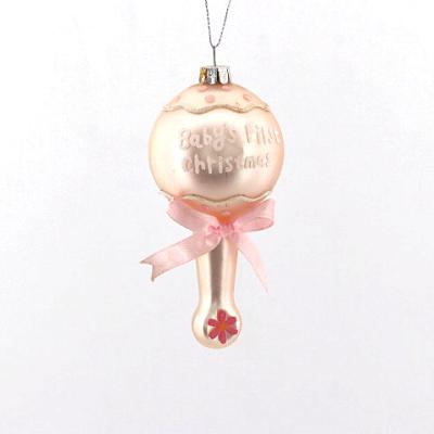 China Baby Toy Hand Painted Blown Christmas Cute Pink Lollipop Carnival Series Hanging Glass Ball Lollipop Tree Decoration Ribbon Ornaments for sale