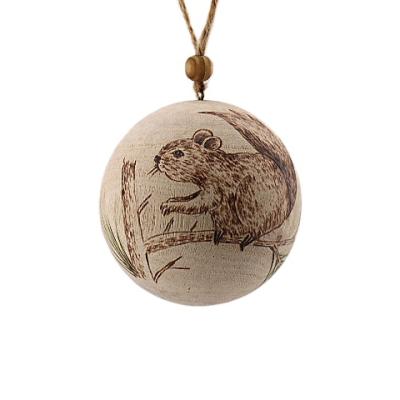 China Christmast Ornament 100MM Christmas Ball Decorative Ornament Wood Material Squirrel Owl Deer Printing 2021 New Year Party Decoration for sale