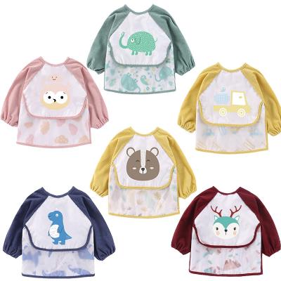 China Antibacterial Cute Cartoon Baby Bibs Waterproof Smocked Infant Drool Feeding Bibs Dress Kids Long Sleeve Colorful Apron Coverall for sale