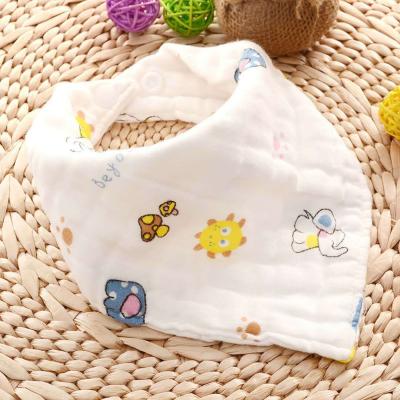 China Toddlers Bib Cartoon Baby Bibs Antibacterial Adjustable 8 Layers Trianle With Button Customize Pattern For 0-1 Years for sale