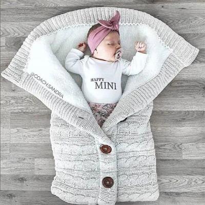 China Baby Antibacterial Newborn Winter Sleeping Bag Infant Warm Button Knit Wrap Wrap Stroller Wrap Toddler Blanket Baby Sleeping Bag for sale