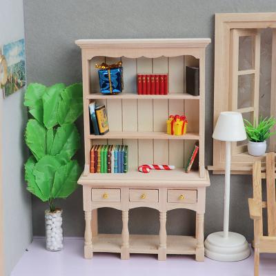 China Photograph 1/12 Cartoon Toy Dollhouse Mini Cottage Furniture Props Miniature Wooden Bookshelf Crafts Toys for sale