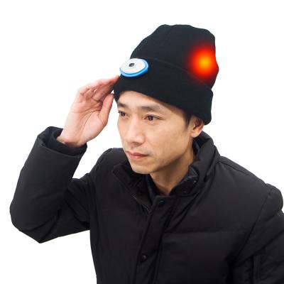 China Warm Rechargeable Passionate Hat Winter Warm Heated Hat 5V Battery Unisex Winter Warmer Hat With Headlignt For Fishing/Climbing/Skiing for sale