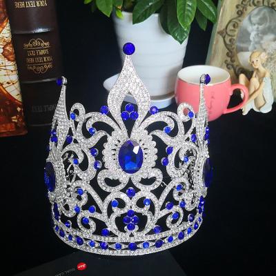 China Big crown fashion style crown crystal crown European handmade crystal miss and blue tiara beauty pageant queen crowns for sale