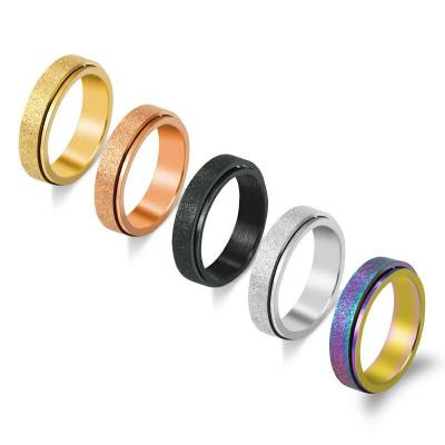 China Amazon CLASSIC Hot Selling Rotary Titanium Steel Frosted Decompression Ring Colorful Universal Wheel Stainless Steel Men's Ring for sale