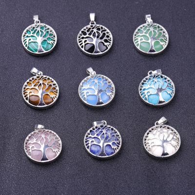 China Zinc Alloy Abalone Pendant Shell Tree Charm Necklace Tree Natural Stone Wholesale TRENDY for sale