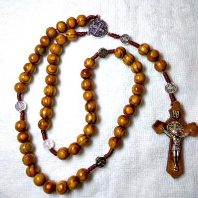 China Handwork 10cm Muslim Wooden Rosary Hiphop Design Cross Beaded Necklace Catholic for sale