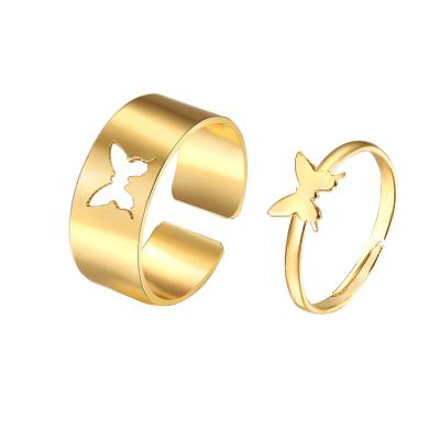 China CLASSIC Hot Selling Ring Set 2 Piece Set Creative Butterfly Personality Punk Couple Ring for sale