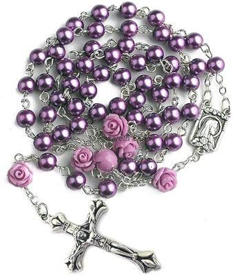 China Religious Rose Lourdes Medal & Crossed Our NS Catholic Purple Bead Beads Rosary Necklace for sale