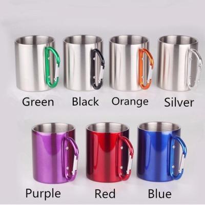 China Durable 304 Stainless Steel Double Wall Travel Mug With Handle Foldable Outdoor Portable Coffee Mug Drinks Cup 220ml for sale