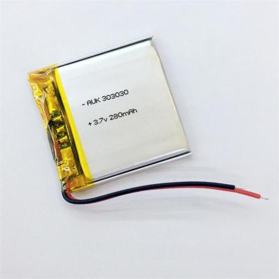 China 303030 3.7V 280mAh Batería ultra delgada LiPo ligera 500 ciclos en venta