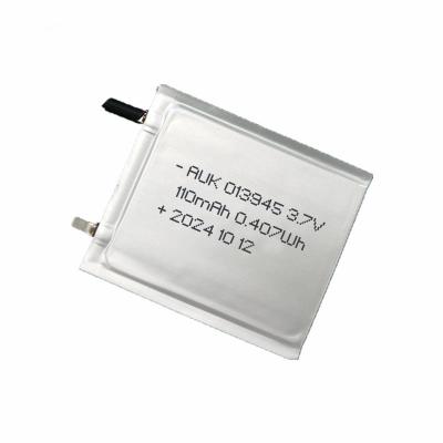 China Ultra Thin 1mm Battery 013945 3.7V 110mAh 0.407Wh AUK Lipo Battery Lithium Polymer Battery for sale