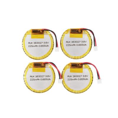 China Wholesale Customized 3.8v 225mAh 363027 3.7v Lithium Polymer Rechargeable Lipo Round Battery Cell Battery Pack With Connector for sale