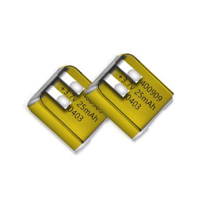 中国 3.7v 再充電可能なリチウムイオンポリマーバッテリー 400909 25mah リポバッテリー リリーウムポリマーバッテリー ブルーツヘッドセット用 販売のため