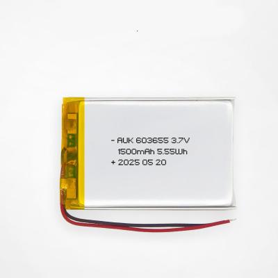 China AUK 603655 3.7V 1500mAh 5.55Wh 3.7V Polymer Lithium Battery For Mouse And Tire Pressure Monitoring Systems for sale