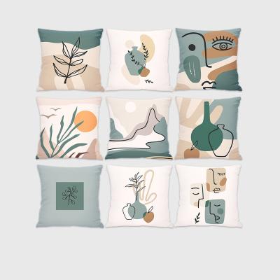 China Colorful Art Modern Watercolor Line Leaf Illustration Cushion Cover Anti Dust Mites Tile Abstract Custom Made Cover for Sofa Bedroom Decoration for sale