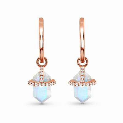 China Hot Sale Fashion Long Hexagonal Gold Diamond Moonstone Hoop Earrings Rose Gold Huggie Earrings Moonstone Earring for sale