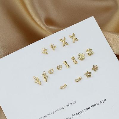 China Fashion 925 Sterling Silver Gold Plate Korean Earing set small small stud earrings set fashion earrings for women for sale