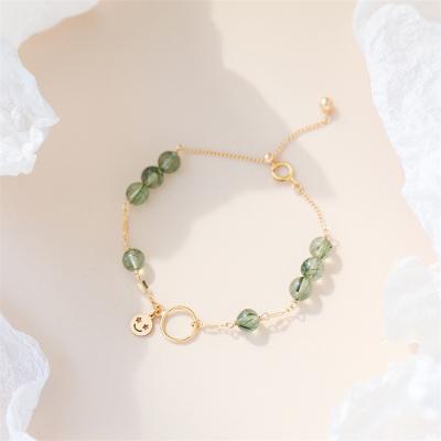 China New Fashion Crystal 14k Gold Simple Beaded Bracelets Healing Crystals Green Stones Bracelets Stone Bracelet Women for sale