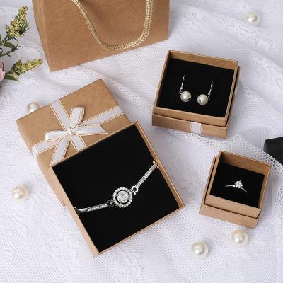 China Creative Ring Gift Box Paper Pendant Jewelry Box Custom Earring Stain Vintage Necklace Gift Box Packaging With Bow-knot for sale