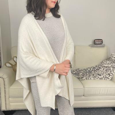 China Customized American European designer polyester nylon women squishy ruana knitted cape poncho shawl for winter home wear for sale