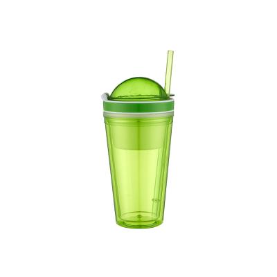 China Outdoor Popular Reusable Hot Sale Double Wall Cup With Straw Plastic Mugs 500ML for sale