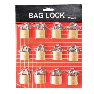 China Durable High Security 30 Sets Per Box Imitation Copper Suction Card 25mm 12 Set Pieces Of Security Gold Anti-theft Iron Bag Material Padlock for sale