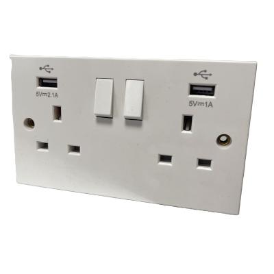 China 2022 Residential / General Purpose Hot Selling USB Switched 13A 2 Gang UK USB Electric Wall Power Switched Socket for sale