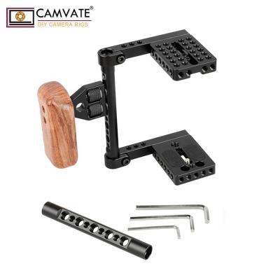 China CAMVATE Adjustable Height Aluminum Alloy Dslr Camera Cage With Wooden Handle for sale