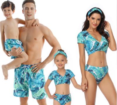 China Breathable Custom Own Brand Family Parent Child Matching Swimwear Father Son Daughter Mom Swimwear Matching Set for sale