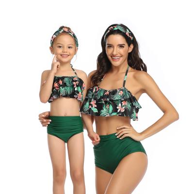 China Girls Matching Family Women Breathable Parent-child Bikini Set Fashion Swimwear Crop Tops Print Panties Beach Wear Party Swimwear for sale