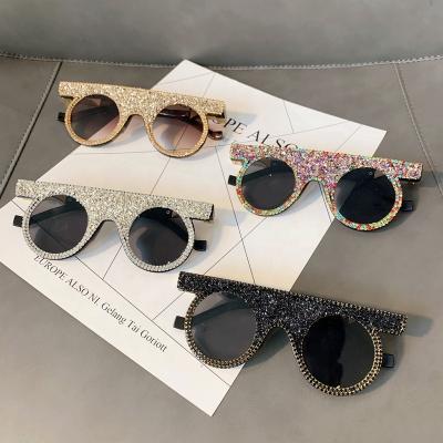 China Round New Arrival Women Plastic Frame 1786 Full Diamond Round Shades Sunglasses Ready To Ship for sale