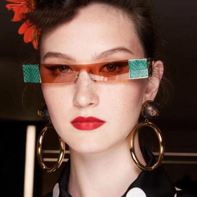 China 2820 New Small Frame Snake Frame Rimless Rectangle Sunglasses Plastic One Piece Pattern Lens for sale