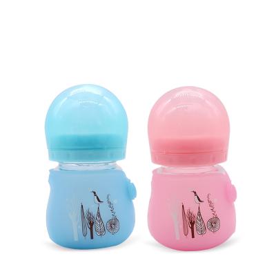 China BPA Free OEM Sevice Factory Price Baby Feeding Bottle Food Grade Silicone Breast Milk Bottle Borosilicate Glass 150ml CARTOON Transparent for sale