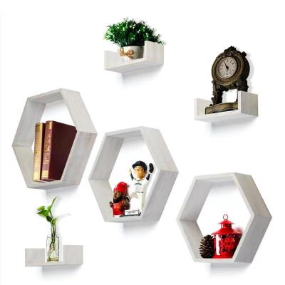 China Art Deco Hexagon Floating Shelves Wall Shelves Set of 3 Suitable for Living Room Kitchen Bedroom Bathroom or Office Wall for sale