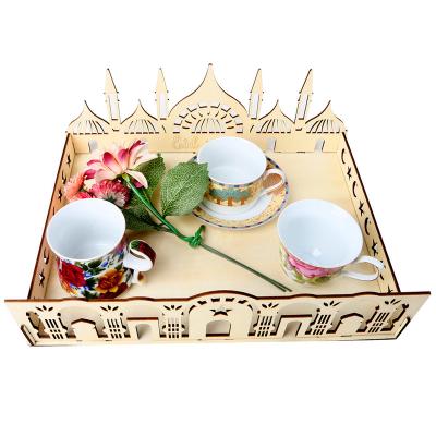 China Ramadan Wooden Decoration Eid Food Custom Stocked Serving Tray Laser Cut Ramadan Tray Ramadan Decorations for sale