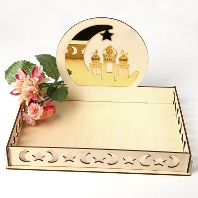 China Star Stocked Eid Mubarak Food Ramadan Kareem New Moon Metal Serving Tray Decor Supplies For Muslim Islamic Party for sale