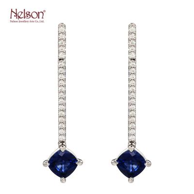 China High Quality Earning Band Diamond Blue Sapphire Stud Earrings 18K White Gold OEM Wholesale Price Award Factory ODM For Lady for sale