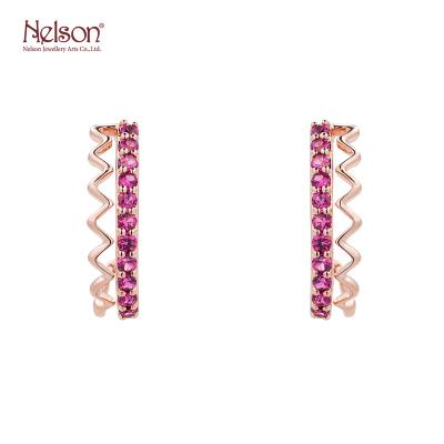 China OEM ODM Award Factory Winning OEM ODM No MOQ Custom Logo High Quality 18K Gold Ruby Hoops Earrings Pink for sale