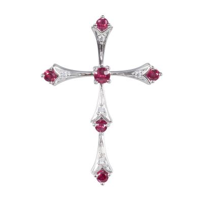 China OEM ODM Wholesale Price No MOQ Custom Logo Factory Winning Glitter Stunning 18K White Gold Christian Cross Ruby Pendant For Lady for sale