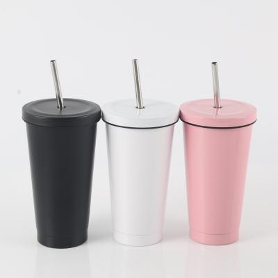 China Large Capacity Double-Layer Stainless Steel Diamond With Straw Vacuum Thermos Gradient Coffee Water Mug for sale